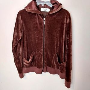 Young USA Brown Comfy Velour Hooded Jacket with pockets XL Y2K Luxe
